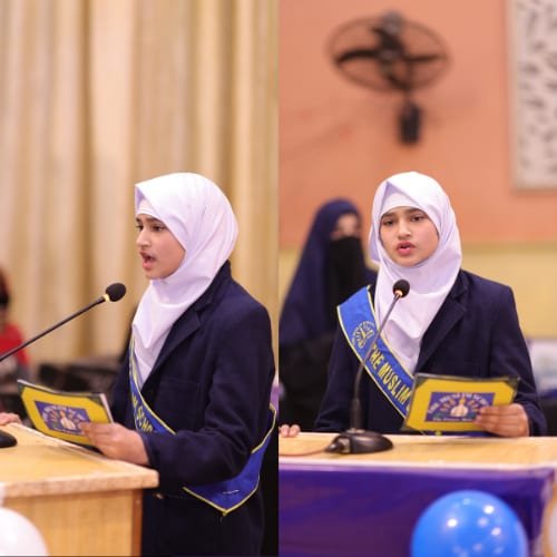 Student delivering a speech during a school event.